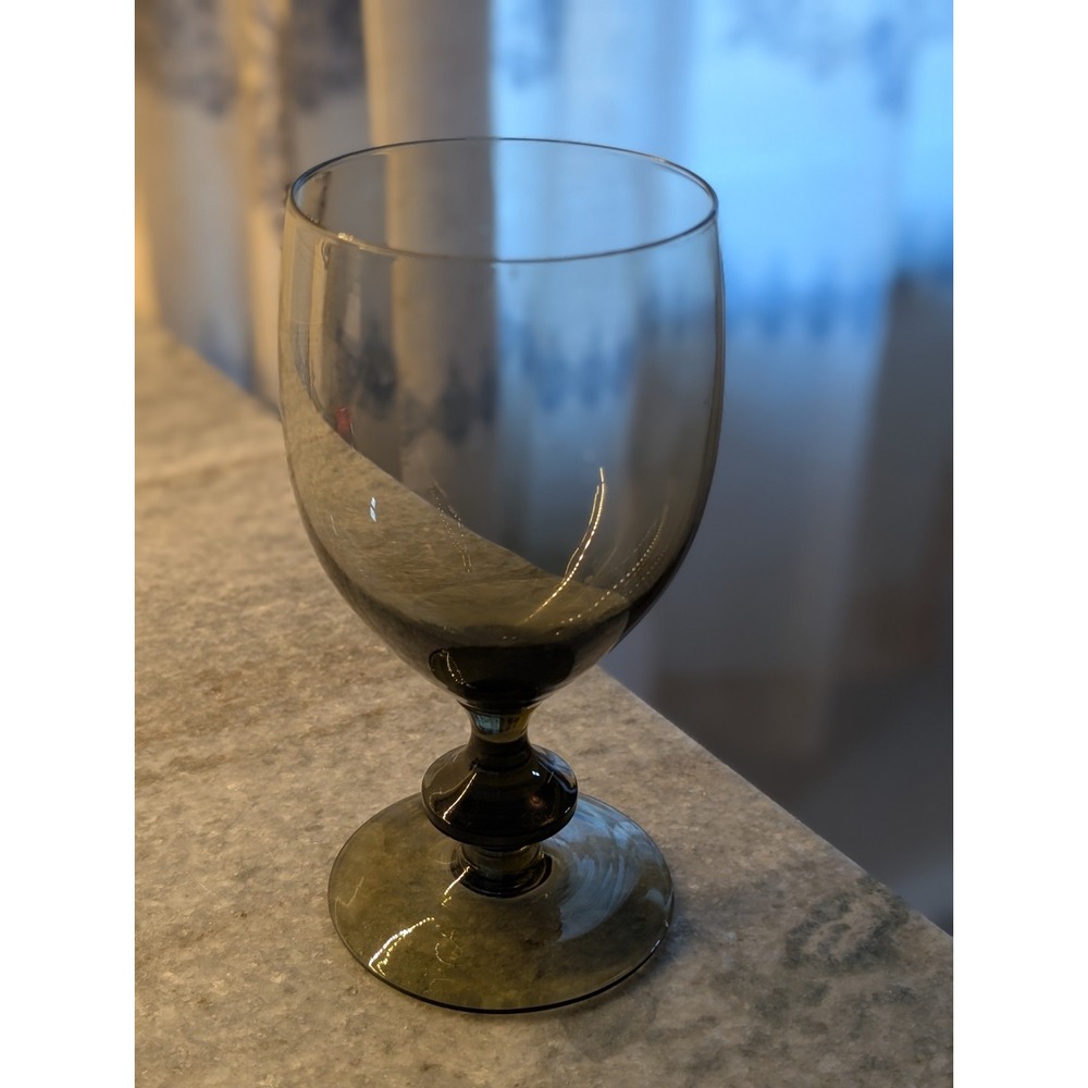 Vintage Libbey STAX Smoke Gray Goblet 5.5" Pedestal Glass MCM 1970s Barware